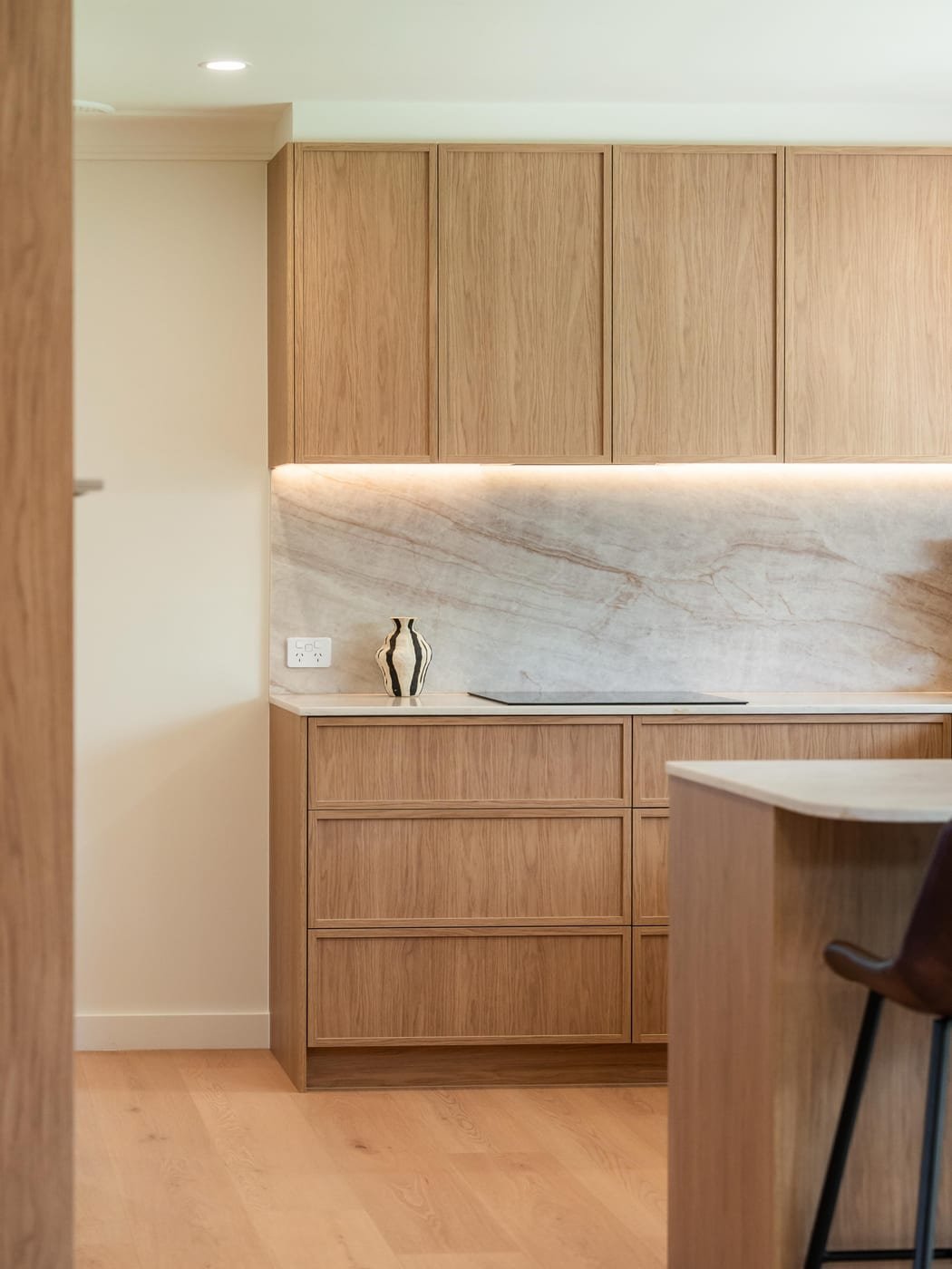 NK Kitchens & Joinery. A kitchen designed to slow you down and make coffee taste better - Boston oak - Santorini gold