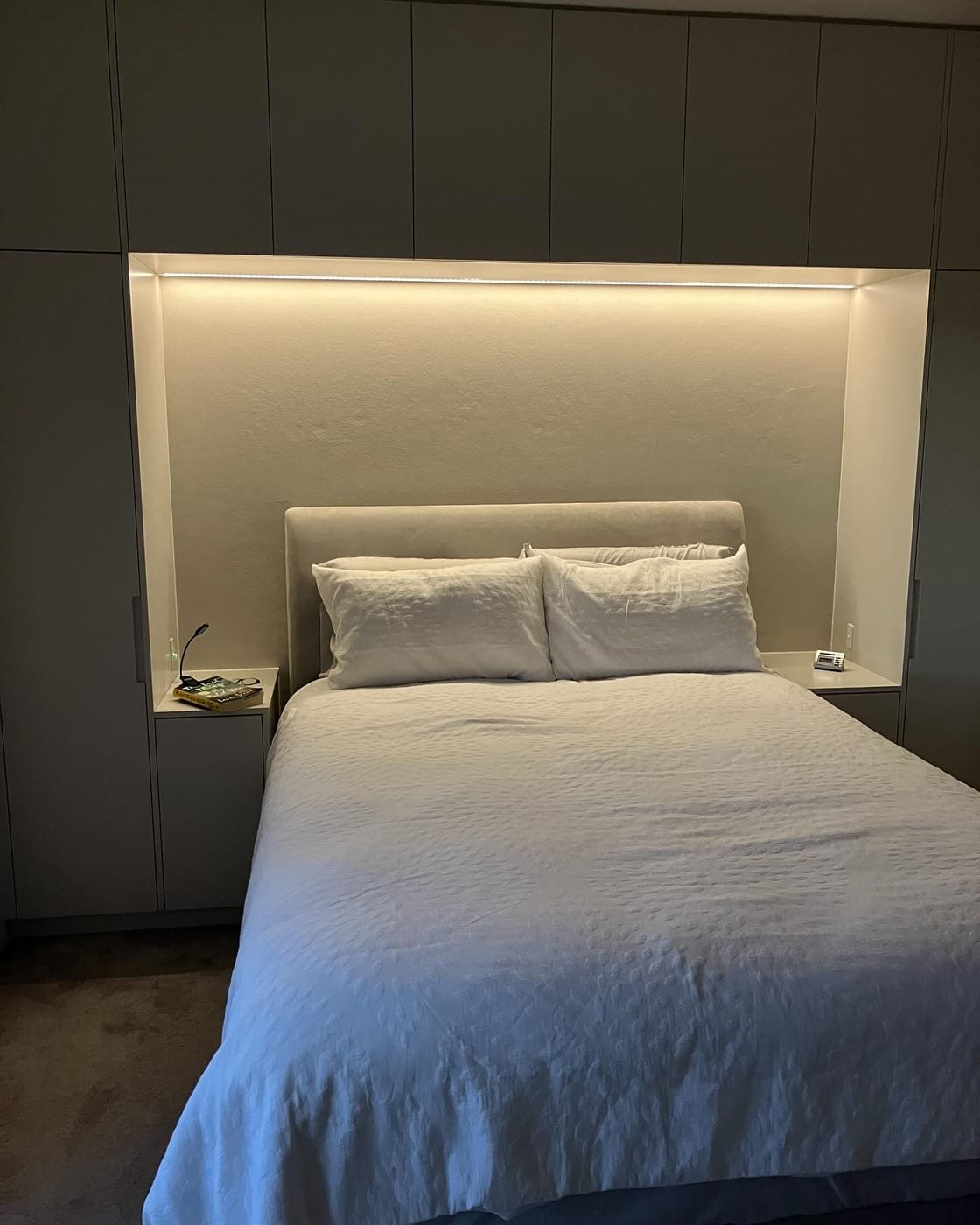 NK Kitchens & Joinery. Custom bed storage joinery finished today in Maroubra - Dulux Feathersoft Satin