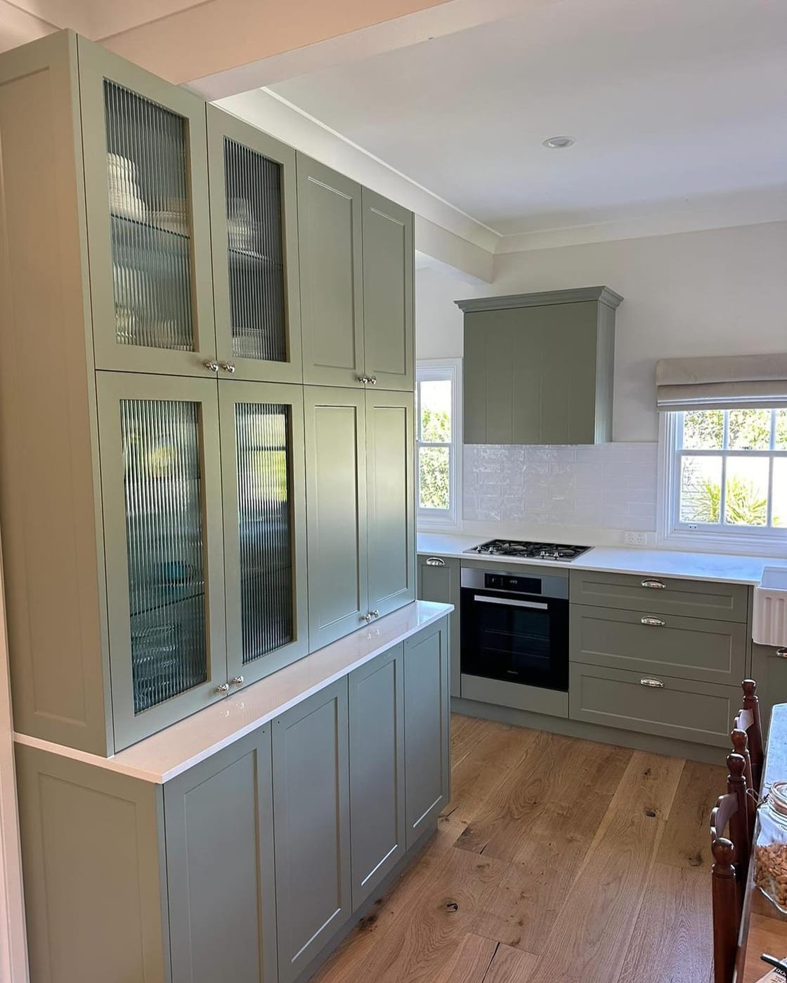 NK Kitchens & Joinery. BOWRAL Project finished today 45 shaker doors in ‘Dulux Tarzan green‘ 20mm WK ‘Intense white’ stone Benchtops Huge…